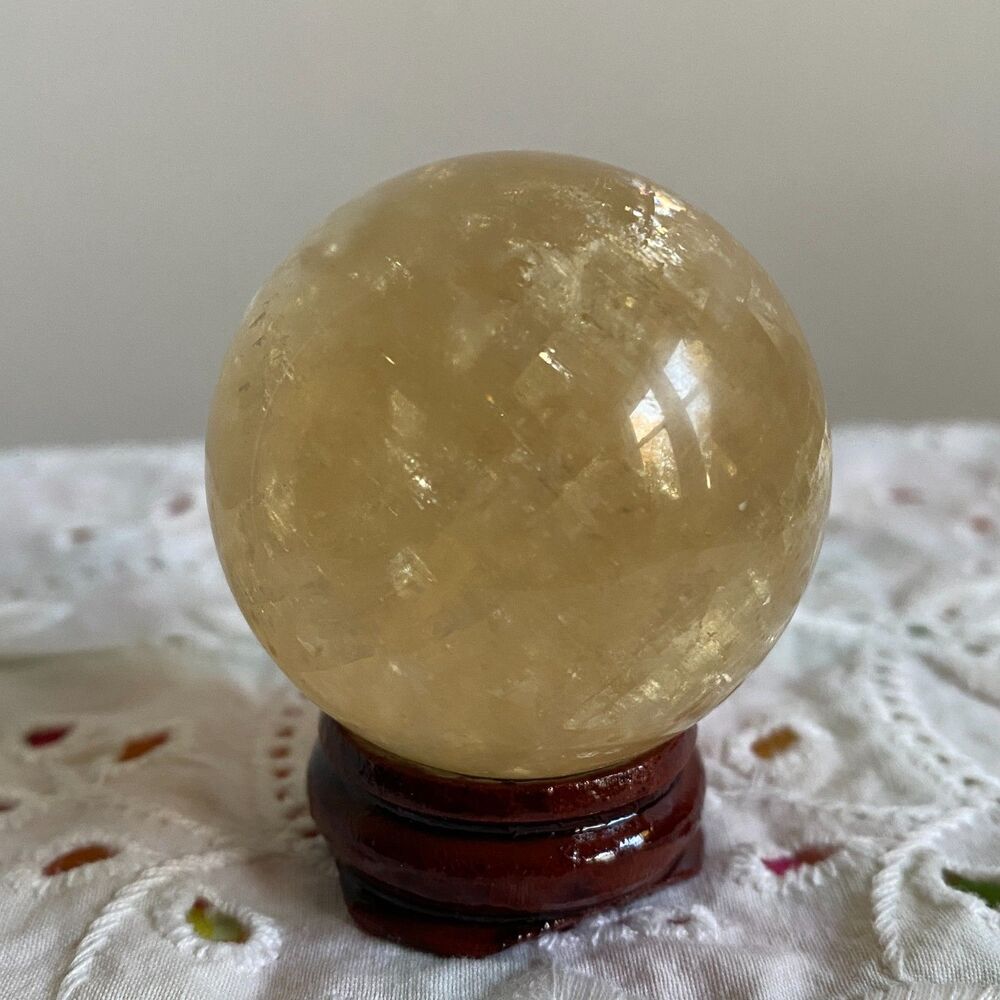 Honey Calcite Sphere with stand, Natural Decor, Gemstone Lover Gift